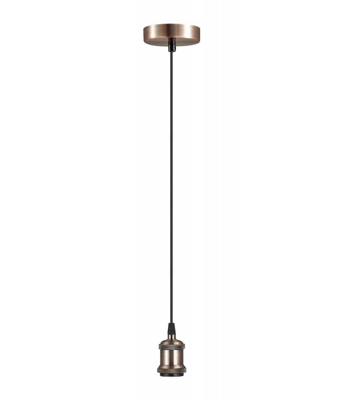 1.5m Suspension Kit 1 Light Antique Copper, Black Braided Cable, E27 Max 60W, c, w Ceiling Bracket - 4