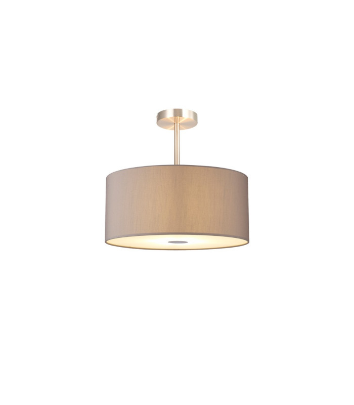 Baymont Satin Nickel 3 Light E27 Semi Flush With 40cm x 18cm x 18cm Faux Silk Shade Grey/White Laminate-1