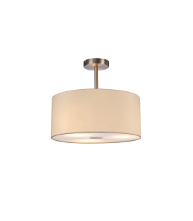 Baymont Satin Nickel 3 Light E27 Semi Flush With 40cm x 18cm Faux Silk Shade Ivory Pearl/White Laminate-1