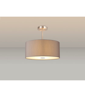 Baymont Satin Nickel 3 Light E27 Semi Flush With 40cm x 18cm x 18cm Faux Silk Shade Grey/White Laminate-2