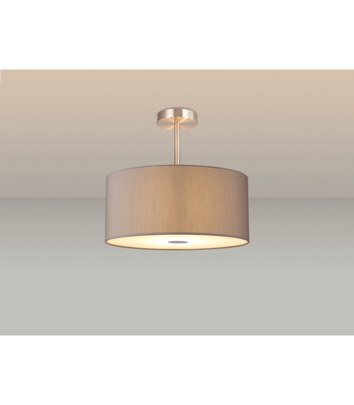Baymont Satin Nickel 3 Light E27 Semi Flush With 40cm x 18cm x 18cm Faux Silk Shade Grey/White Laminate-2
