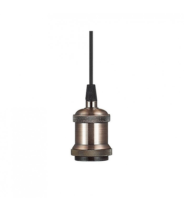 1.5m Suspension Kit 1 Light Antique Copper, Black Braided Cable, E27 Max 60W, c, w Ceiling Bracket - 5