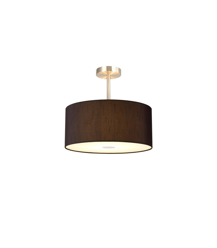 Baymont Satin Nickel 3 Light E27 Semi Flush With 40cm x 18cm Faux Silk Shade Black/White Laminate-1