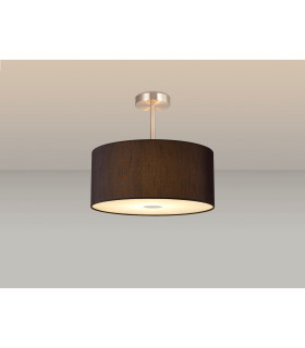 Baymont Satin Nickel 3 Light E27 Semi Flush With 40cm x 18cm Faux Silk Shade Black/White Laminate-2