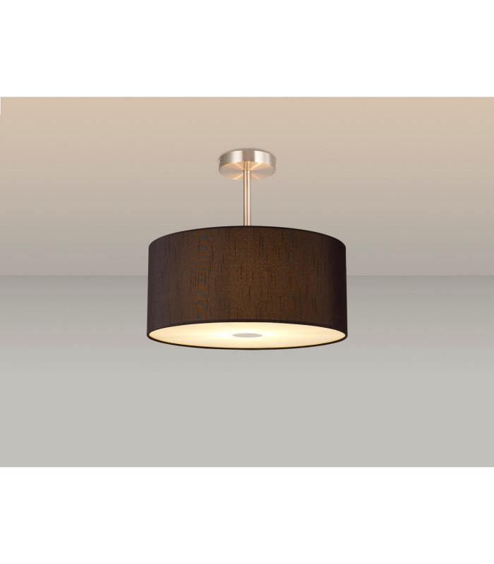 Baymont Satin Nickel 3 Light E27 Semi Flush With 40cm x 18cm Faux Silk Shade Black/White Laminate-2
