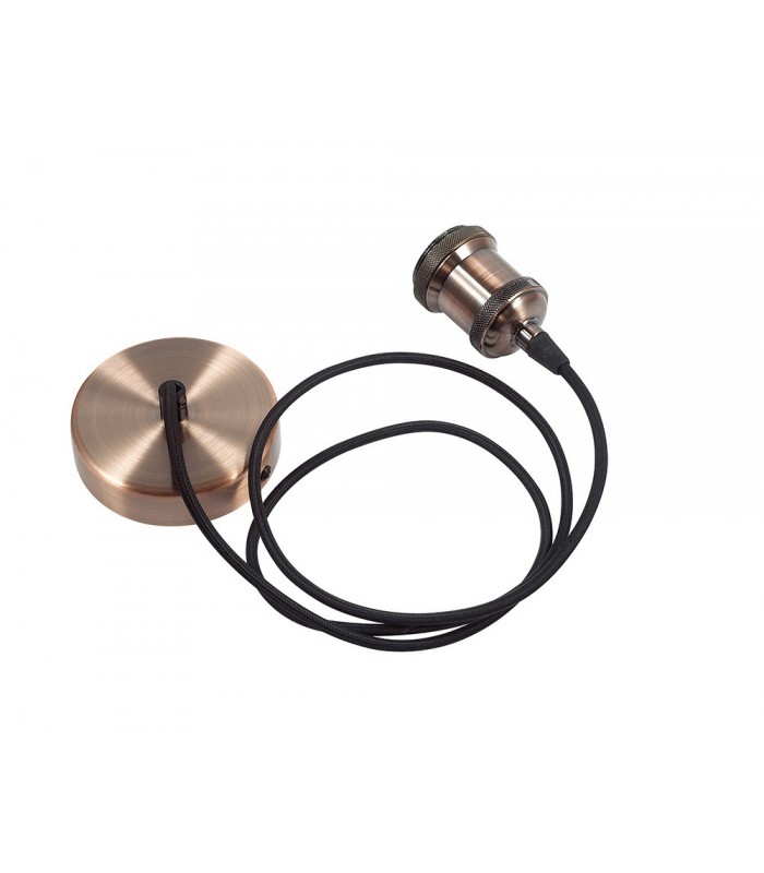 1.5m Suspension Kit 1 Light Antique Copper, Black Braided Cable, E27 Max 60W, c, w Ceiling Bracket - 7