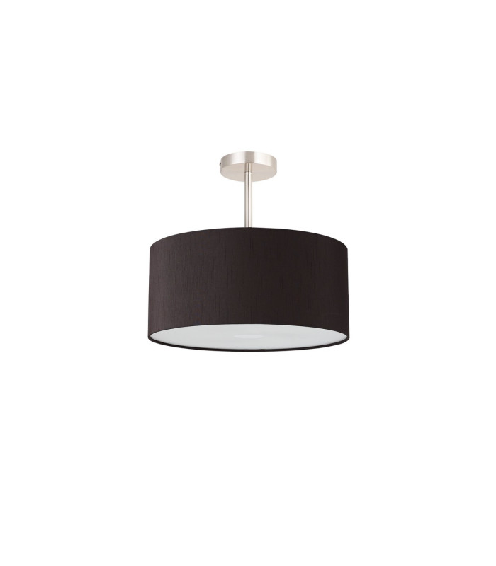 Baymont Satin Nickel 3 Light E27 Semi Flush With 40cm x 18cm Faux Silk Shade Black/White Laminate-4