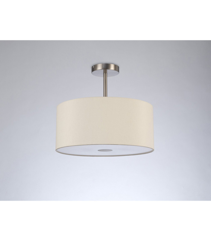 Baymont Satin Nickel 3 Light E27 Semi Flush With 40cm x 18cm Faux Silk Shade Ivory Pearl/White Laminate-13