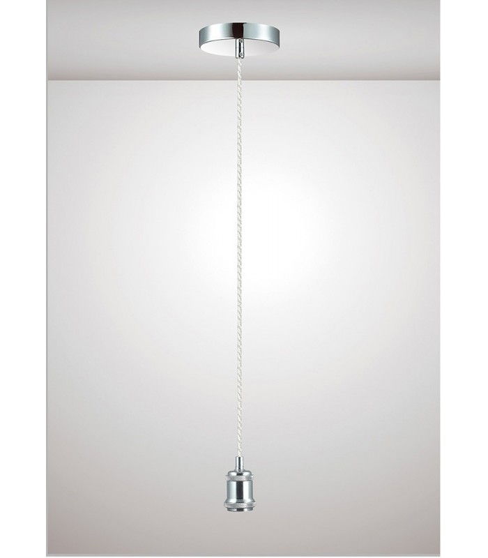 1.5m Suspension Kit 1 Light Polished Chrome, Clear Twisted Cable, E27 Max 60W, c, w Ceiling Bracket - 2