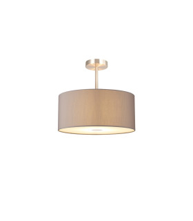 Baymont Satin Nickel 3 Light E27 Semi Flush With 40cm x 18cm Faux Silk Shade Grey/White Laminate-1