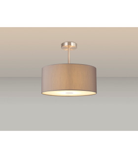 Baymont Satin Nickel 3 Light E27 Semi Flush With 40cm x 18cm Faux Silk Shade Grey/White Laminate-2