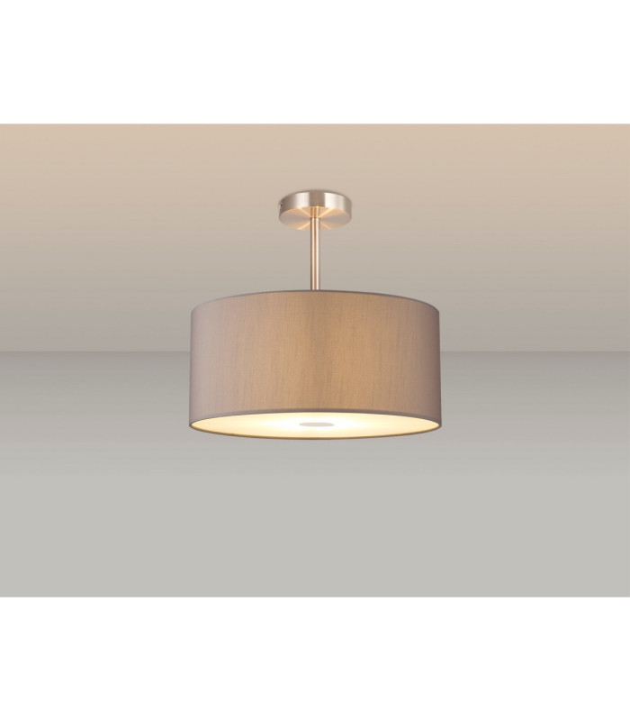 Baymont Satin Nickel 3 Light E27 Semi Flush With 40cm x 18cm Faux Silk Shade Grey/White Laminate-2