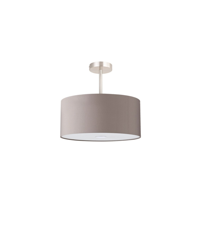 Baymont Satin Nickel 3 Light E27 Semi Flush With 40cm x 18cm Faux Silk Shade Grey/White Laminate-4