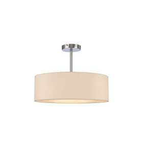 Baymont 45cm Polished Chrome 3 Light E27 Semi Flush Fixture With 4cm x 15cm Faux Silk Shade Ivory Pearl/White Laminate-1