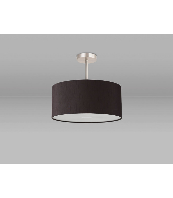 Baymont Satin Nickel 3 Light E27 Semi Flush With 40cm x 18cm Faux Silk Shade Black/White Laminate-13
