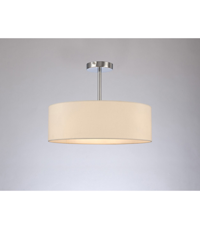Baymont 45cm Polished Chrome 3 Light E27 Semi Flush Fixture With 4cm x 15cm Faux Silk Shade Ivory Pearl/White Laminate-2