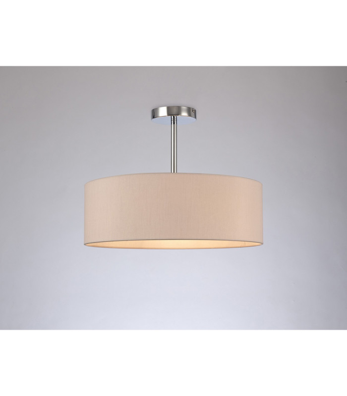 Baymont 45cm Polished Chrome 3 Light E27 Semi Flush Fixture With 4cm x 15cm Dual Faux Silk Shade Nude Beige/Moonlight-2