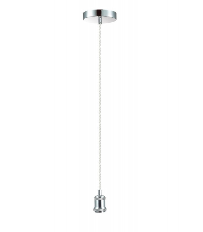 1.5m Suspension Kit 1 Light Polished Chrome, Clear Twisted Cable, E27 Max 60W, c, w Ceiling Bracket - 4