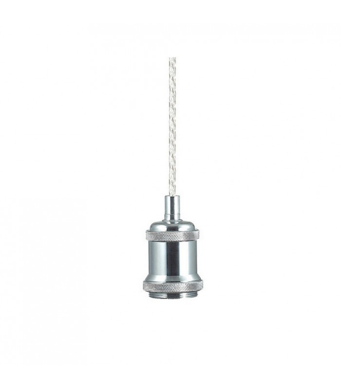 1.5m Suspension Kit 1 Light Polished Chrome, Clear Twisted Cable, E27 Max 60W, c, w Ceiling Bracket - 5