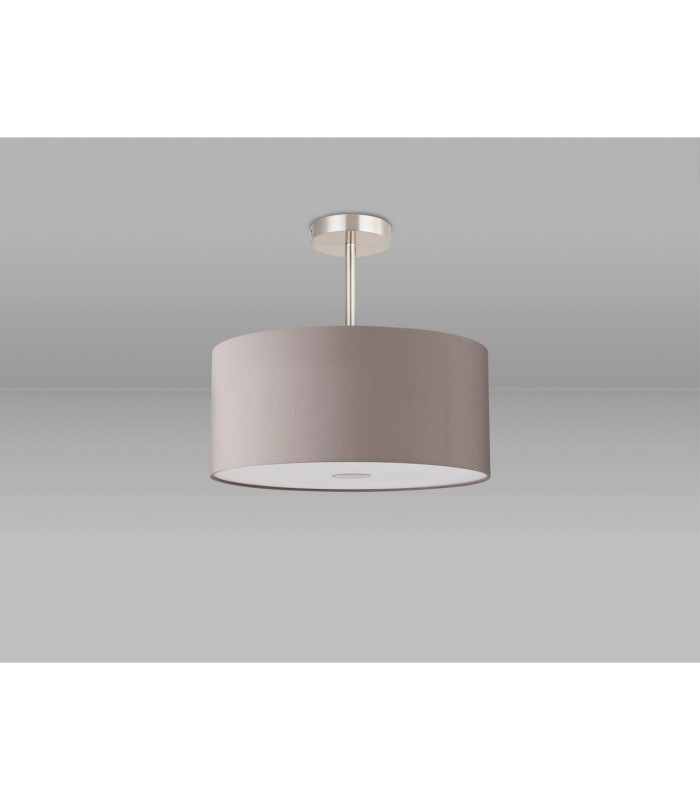 Baymont Satin Nickel 3 Light E27 Semi Flush With 40cm x 18cm Faux Silk Shade Grey/White Laminate-13