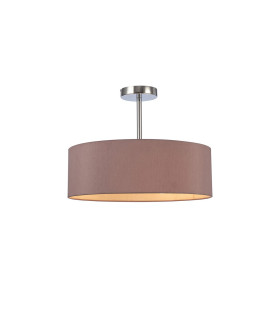 Baymont 45cm Polished Chrome 3 Light E27 Semi Flush Fixture With 4cm x 15cm Dual Faux Silk Shade Taupe/Halo Gold-1