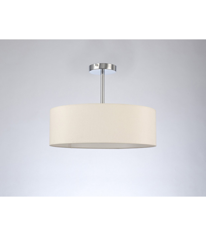Baymont 45cm Polished Chrome 3 Light E27 Semi Flush Fixture With 4cm x 15cm Faux Silk Shade Ivory Pearl/White Laminate-11