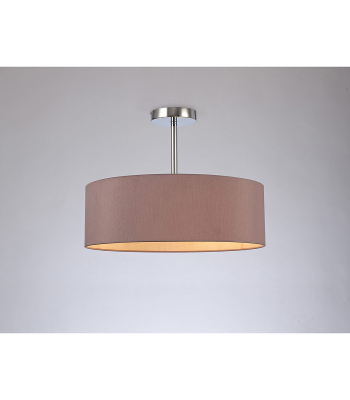 Baymont 45cm Polished Chrome 3 Light E27 Semi Flush Fixture With 4cm x 15cm Dual Faux Silk Shade Taupe/Halo Gold-2