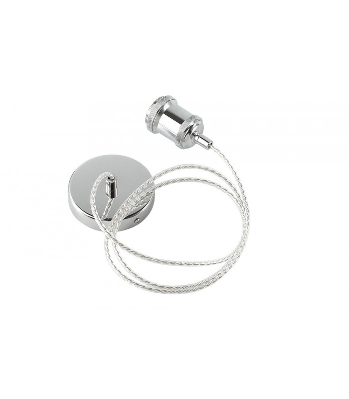 1.5m Suspension Kit 1 Light Polished Chrome, Clear Twisted Cable, E27 Max 60W, c, w Ceiling Bracket - 7