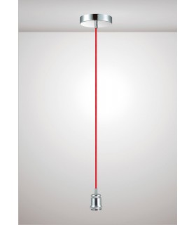1.5m Suspension Kit 1 Light Polished Chrome, Red Braided Cable, E27 Max 60W, c, w Ceiling Bracket - 2