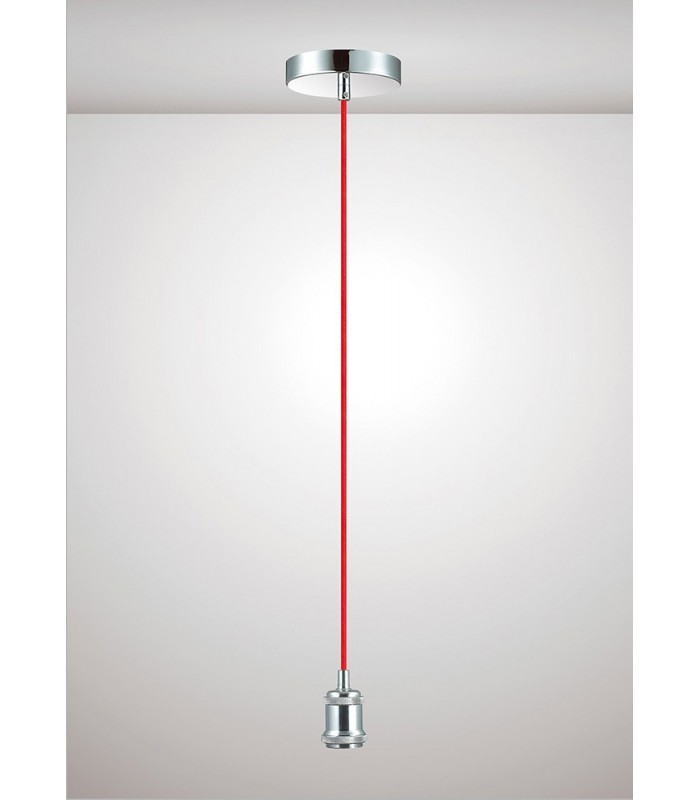1.5m Suspension Kit 1 Light Polished Chrome, Red Braided Cable, E27 Max 60W, c, w Ceiling Bracket - 2