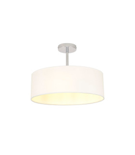 Baymont 45cm Polished Chrome 3 Light E27 Semi Flush Fixture With 4cm x 15cm Faux Silk Shade White-1