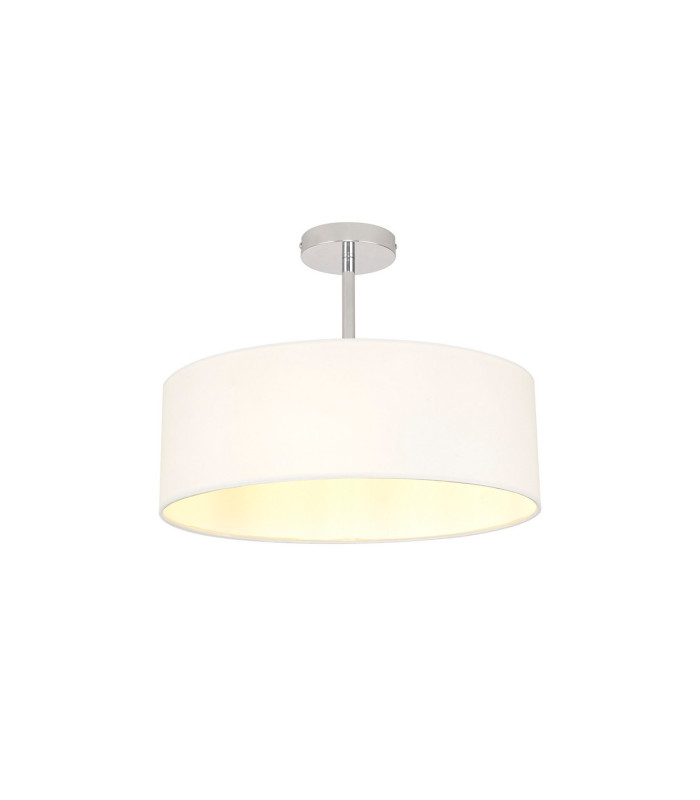 Baymont 45cm Polished Chrome 3 Light E27 Semi Flush Fixture With 4cm x 15cm Faux Silk Shade White-1