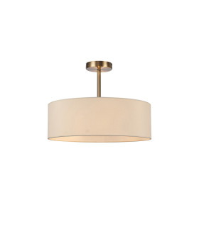 Baymont Antique Brass 3 Light E27 Semi Flush Fixture With 45cm x 15cm Faux Silk Shade Ivory Pearl/White Laminate-1