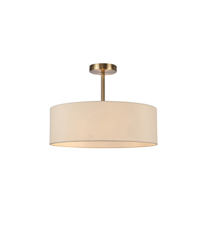 Baymont Antique Brass 3 Light E27 Semi Flush Fixture With 45cm x 15cm Faux Silk Shade Ivory Pearl/White Laminate-1