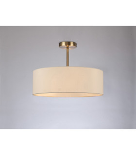 Baymont Antique Brass 3 Light E27 Semi Flush Fixture With 45cm x 15cm Faux Silk Shade Ivory Pearl/White Laminate-2
