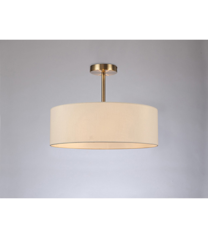 Baymont Antique Brass 3 Light E27 Semi Flush Fixture With 45cm x 15cm Faux Silk Shade Ivory Pearl/White Laminate-2