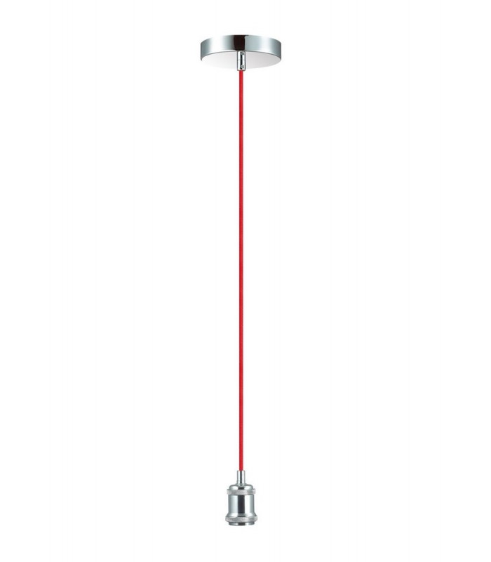 1.5m Suspension Kit 1 Light Polished Chrome, Red Braided Cable, E27 Max 60W, c, w Ceiling Bracket - 4