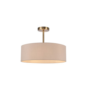 Baymont Antique Brass 3 Light E27 Semi Flush Fixture With 45cm x 15cm Dual Faux Silk Shade Nude Beige/Moonlight-1