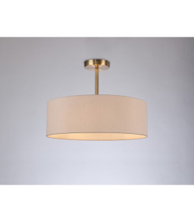 Baymont Antique Brass 3 Light E27 Semi Flush Fixture With 45cm x 15cm Dual Faux Silk Shade Nude Beige/Moonlight-2