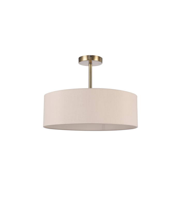 Baymont Antique Brass 3 Light E27 Semi Flush Fixture With 45cm x 15cm Dual Faux Silk Shade Nude Beige/Moonlight-4