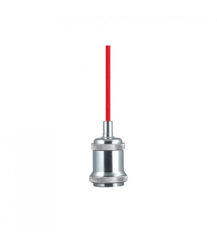 1.5m Suspension Kit 1 Light Polished Chrome, Red Braided Cable, E27 Max 60W, c, w Ceiling Bracket - 5