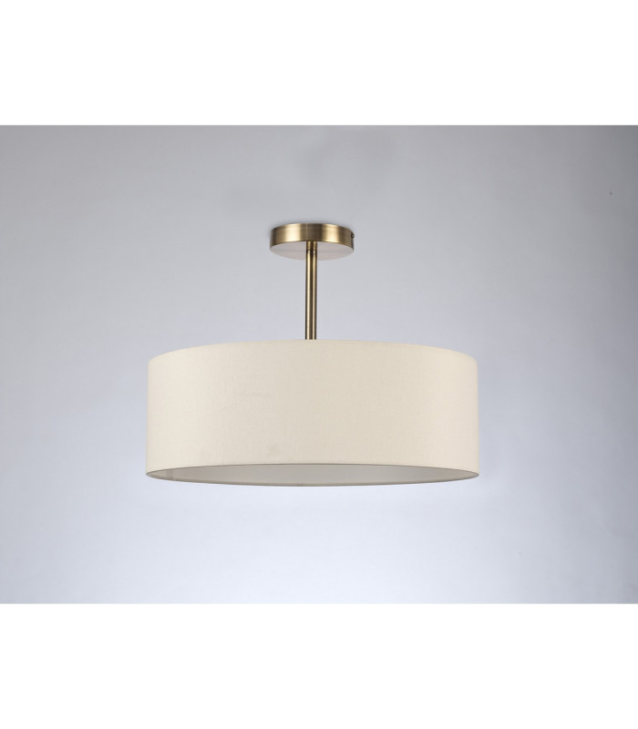 Baymont Antique Brass 3 Light E27 Semi Flush Fixture With 45cm x 15cm Faux Silk Shade Ivory Pearl/White Laminate-11