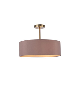 Baymont Antique Brass 3 Light E27 Semi Flush Fixture With 45cm x 15cm Dual Faux Silk Shade Taupe/Halo Gold-1