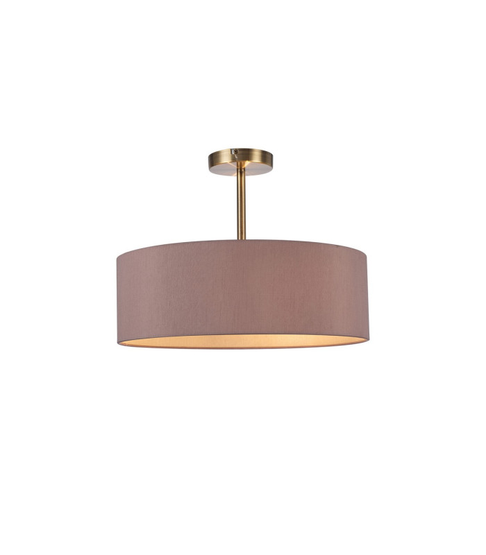 Baymont Antique Brass 3 Light E27 Semi Flush Fixture With 45cm x 15cm Dual Faux Silk Shade Taupe/Halo Gold-1