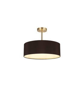 Baymont Antique Brass 3 Light E27 Semi Flush Fixture With 45cm x 15cm Faux Silk Shade Black-1