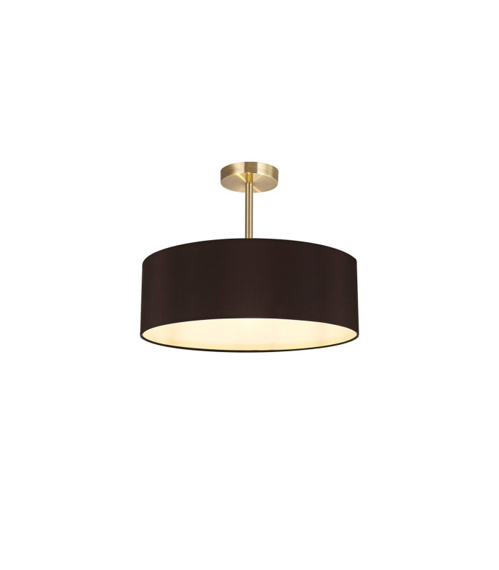 Baymont Antique Brass 3 Light E27 Semi Flush Fixture With 45cm x 15cm Faux Silk Shade Black-1