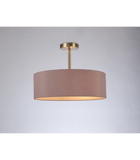 Baymont Antique Brass 3 Light E27 Semi Flush Fixture With 45cm x 15cm Dual Faux Silk Shade Taupe/Halo Gold-2