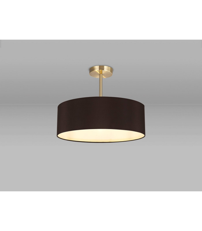 Baymont Antique Brass 3 Light E27 Semi Flush Fixture With 45cm x 15cm Faux Silk Shade Black-2