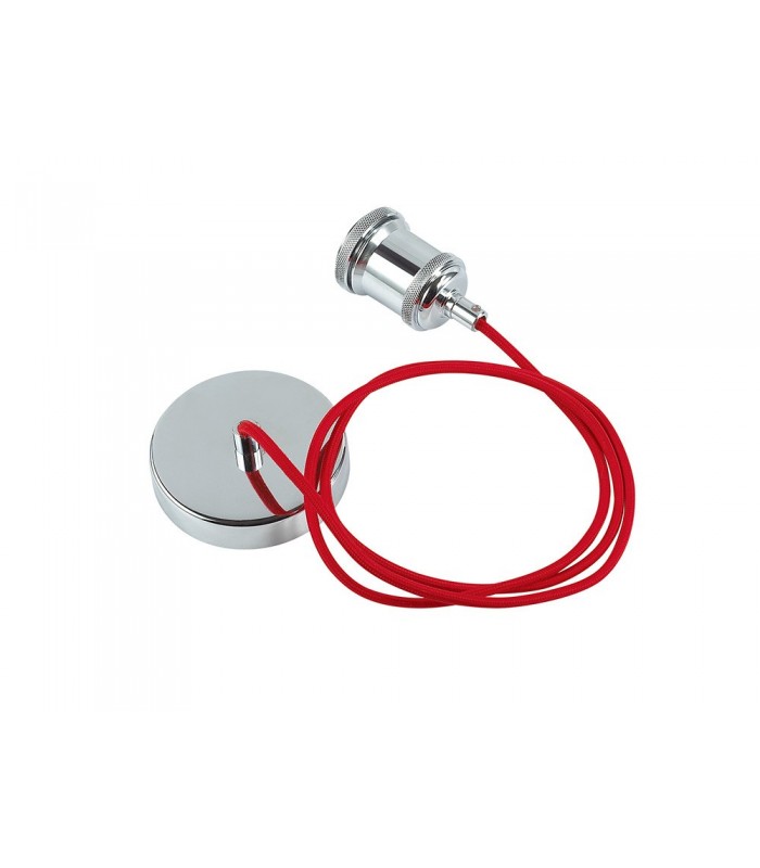 1.5m Suspension Kit 1 Light Polished Chrome, Red Braided Cable, E27 Max 60W, c, w Ceiling Bracket - 7