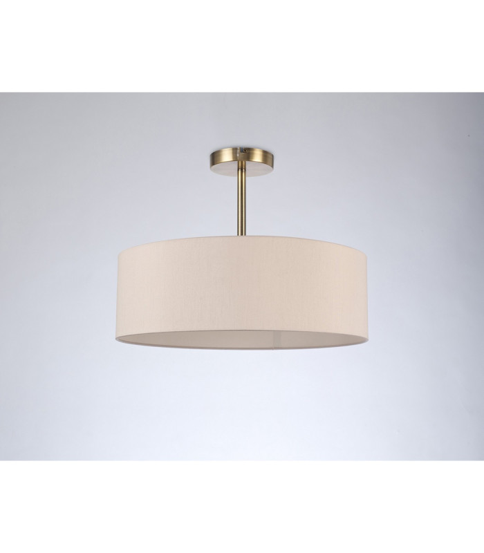 Baymont Antique Brass 3 Light E27 Semi Flush Fixture With 45cm x 15cm Dual Faux Silk Shade Nude Beige/Moonlight-11